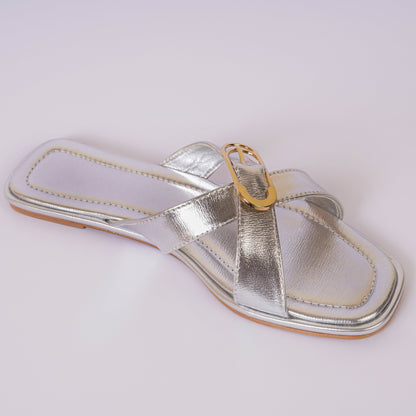 470 silver cross strap flats