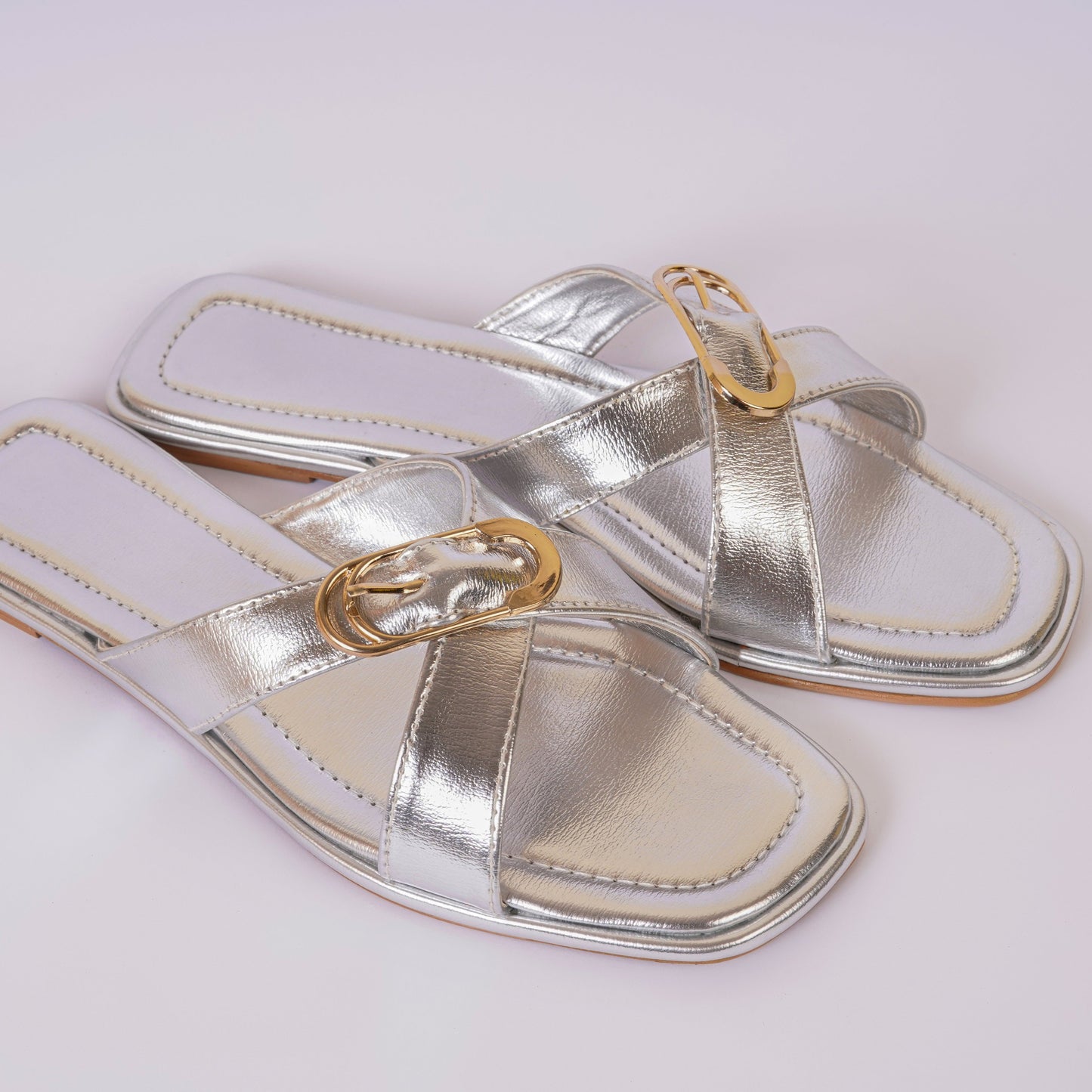 470 silver cross strap flats