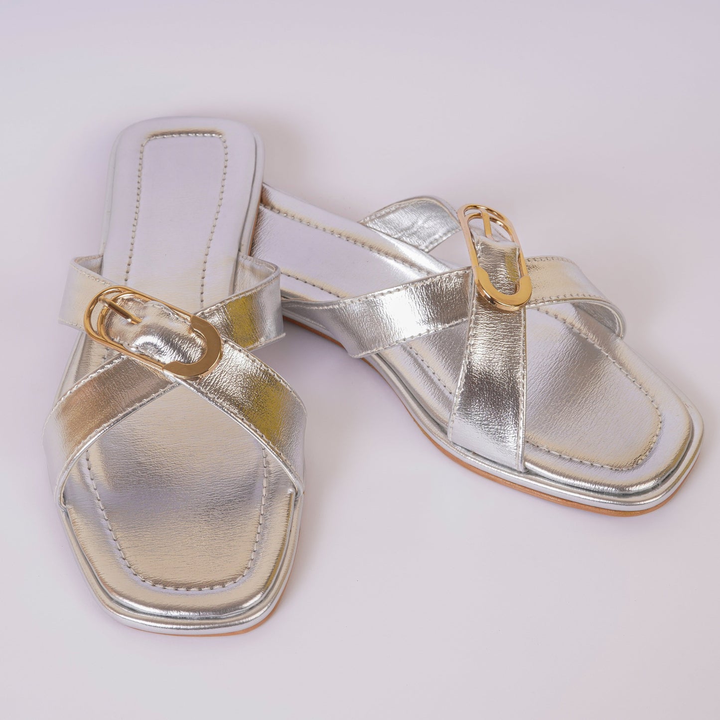 470 silver cross strap flats