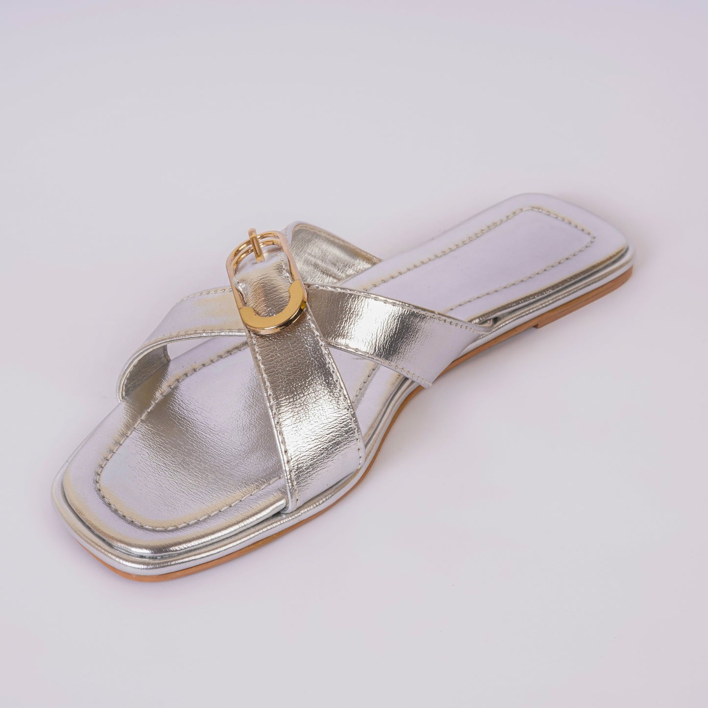 470 silver cross strap flats